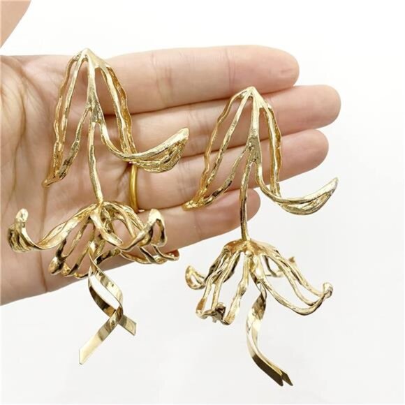 Flower Floral Stud Earrings – Elegant Petal Dangle Design, Lightweight - Picture 2 of 6